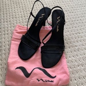 Nina black satin dressy strap sandals size 11 medium